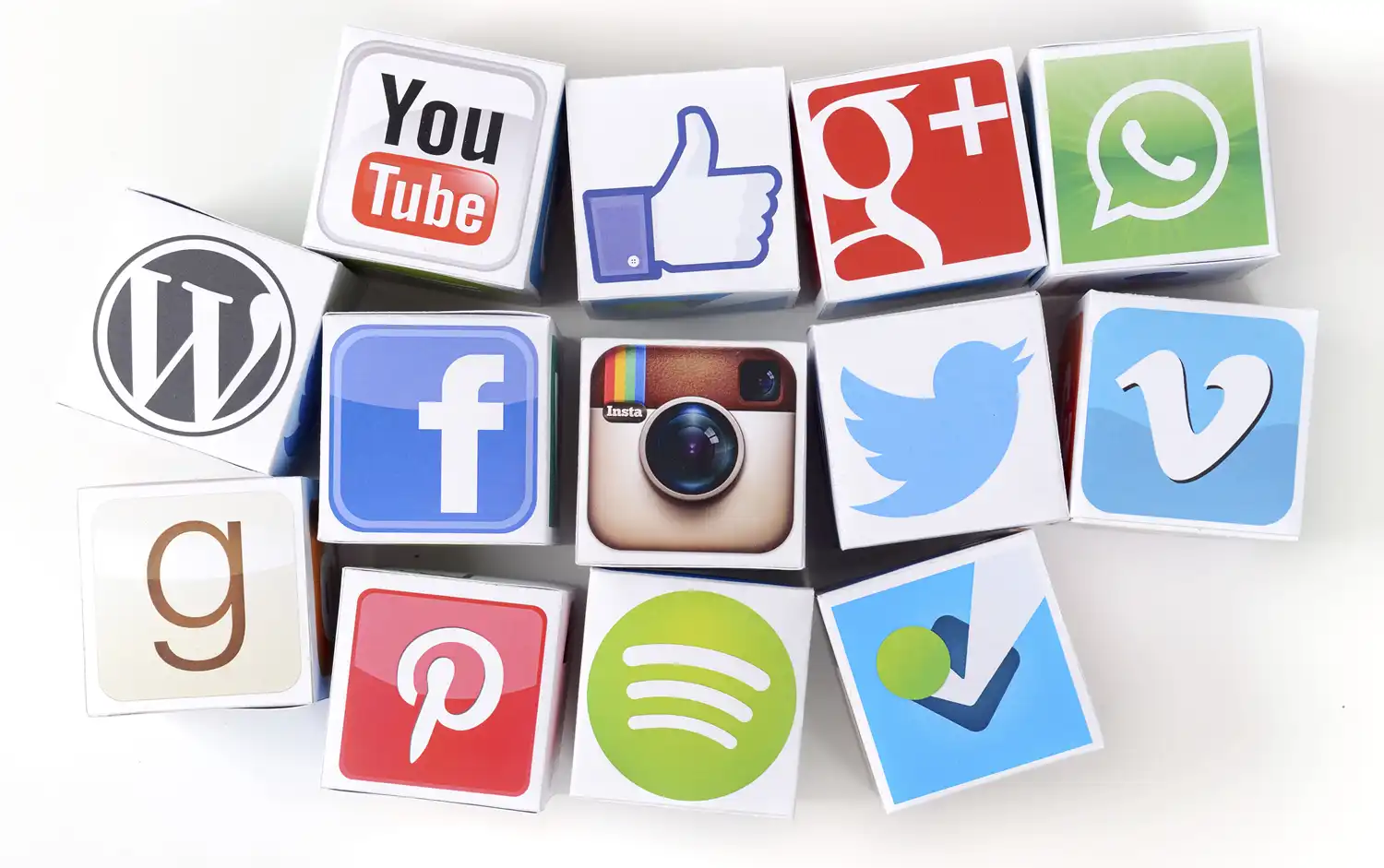 variety of social media logos on squares next to each. 